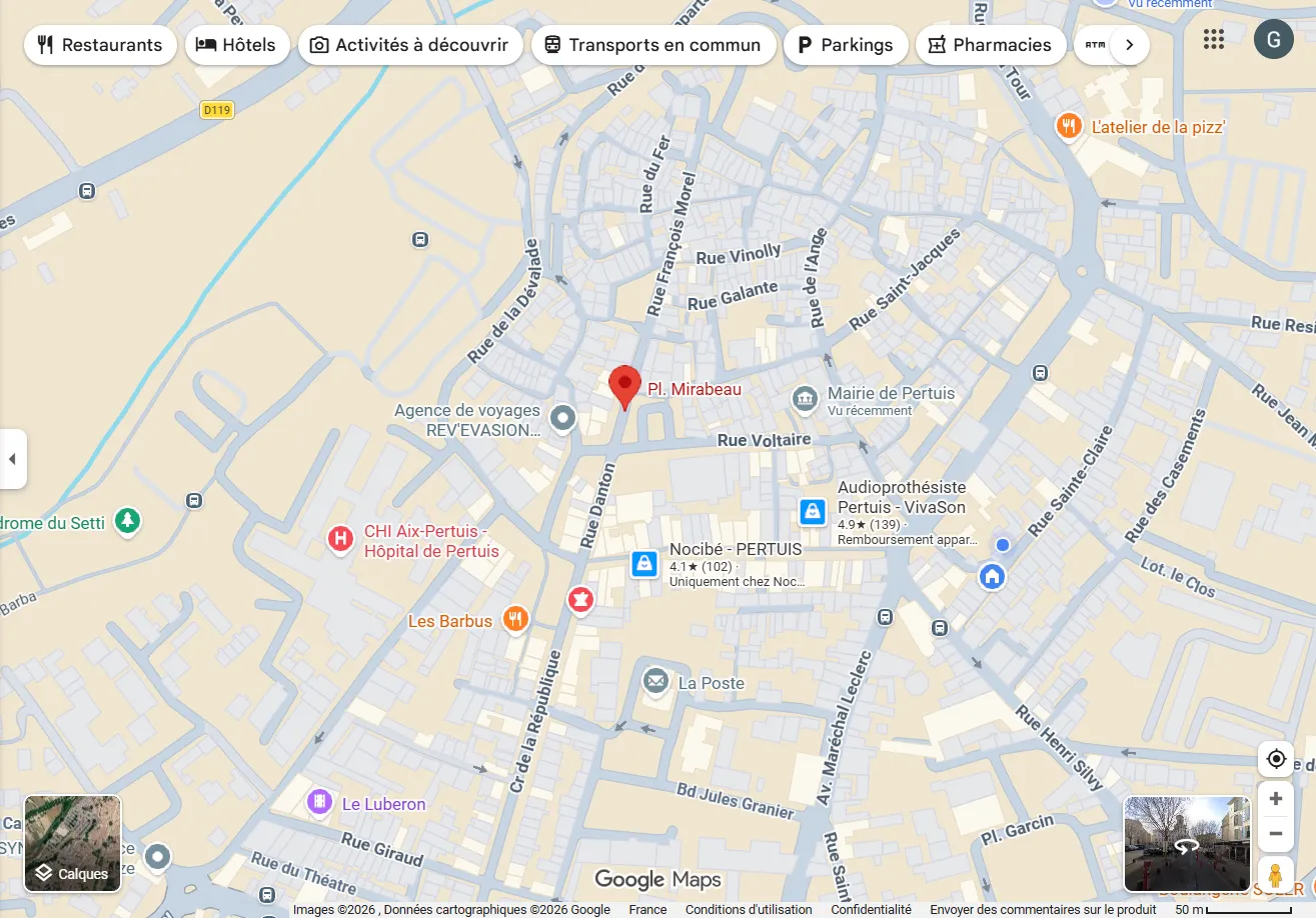 Carte des parkings autour de la Mairie de Pertuis